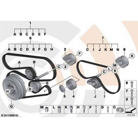 Kit rép. transmission courroie complète