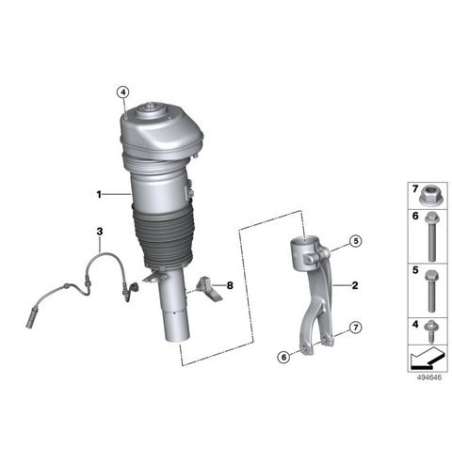 Jambe de suspension pneumat.côté gauche