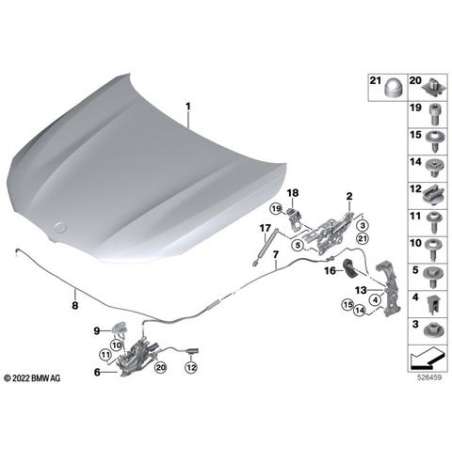 Levier de commande du capot avant