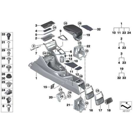 Console centrale avec agrafe décorative