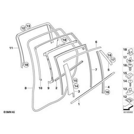 Guide de vitre de porte arriere droite