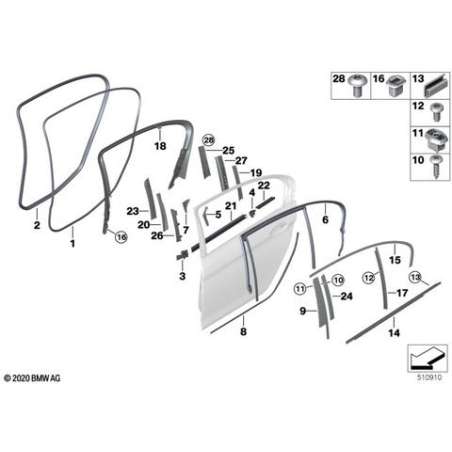 Guide de vitre de porte arriere gauche