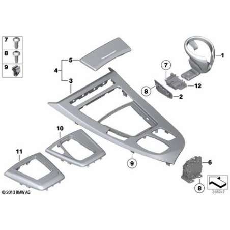 Placage console centr. aluminium brossé